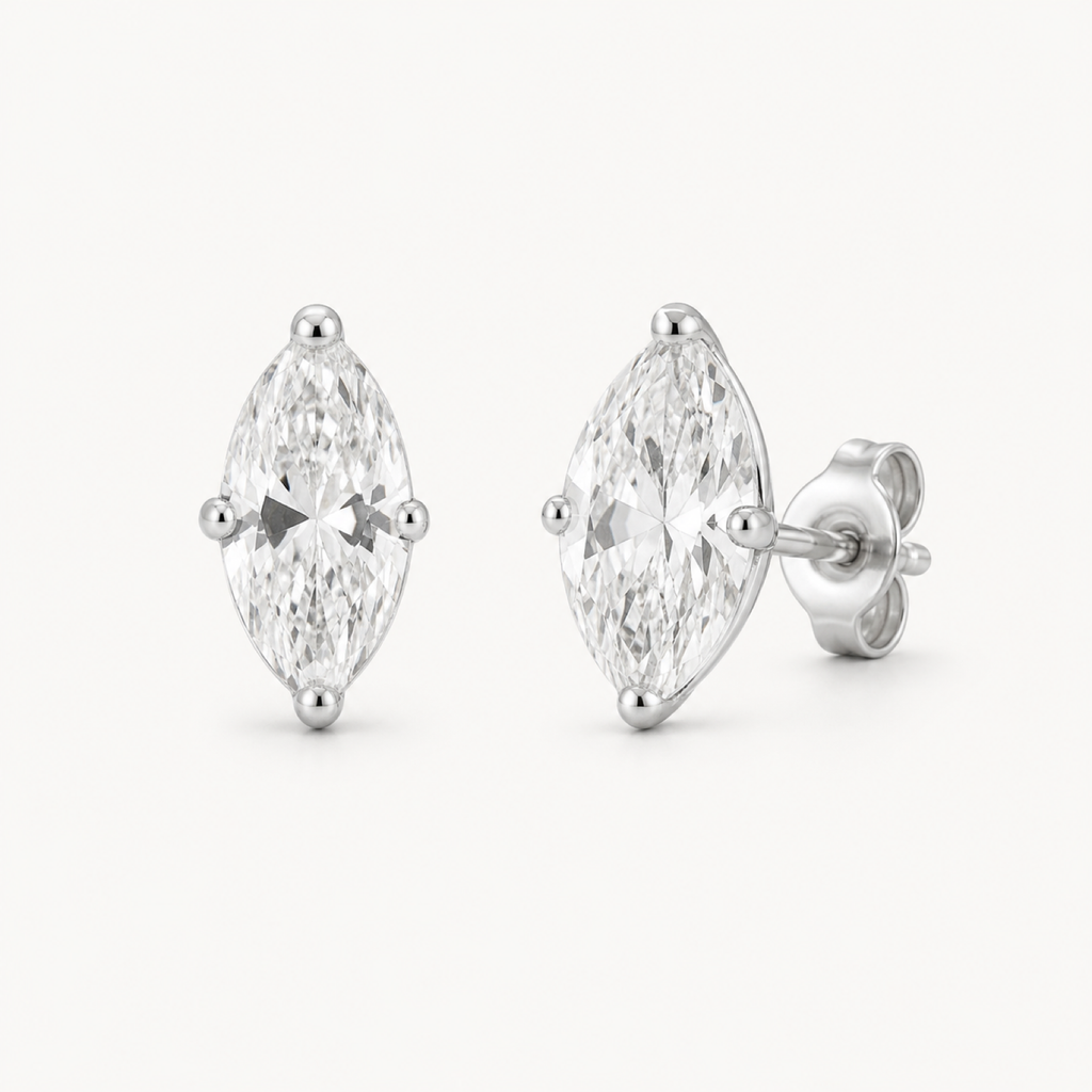Iris marquise mini stud earrings on warm white