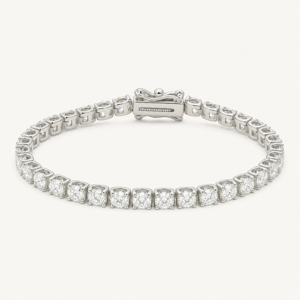 The Monaco 5mm Moissanite Tennis Chain bracelet on warm white