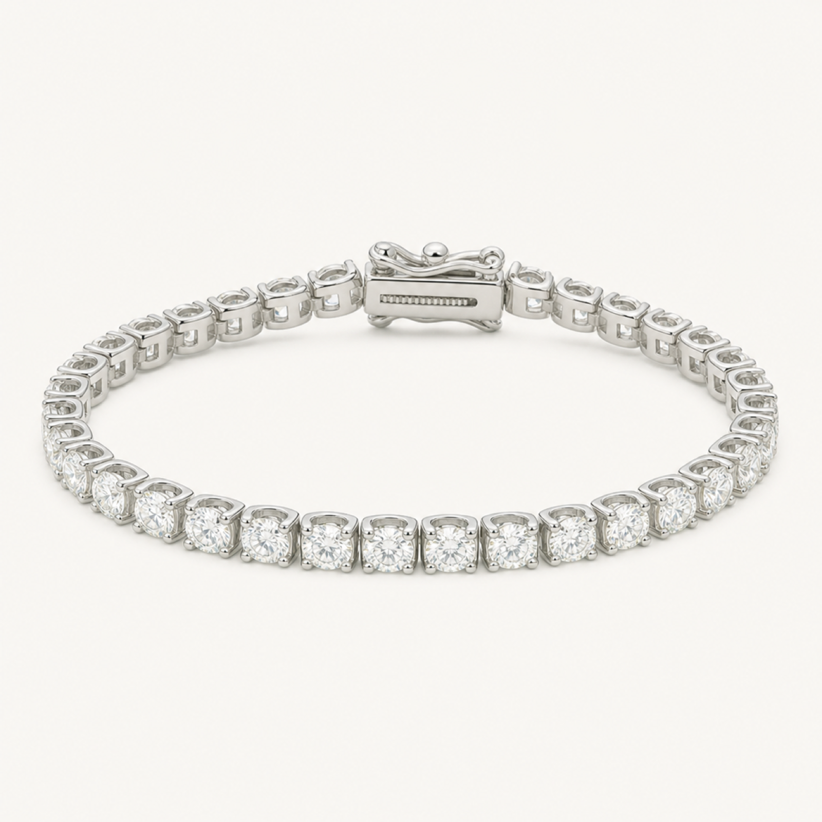 The Monaco 5mm Moissanite Tennis Chain bracelet on warm white