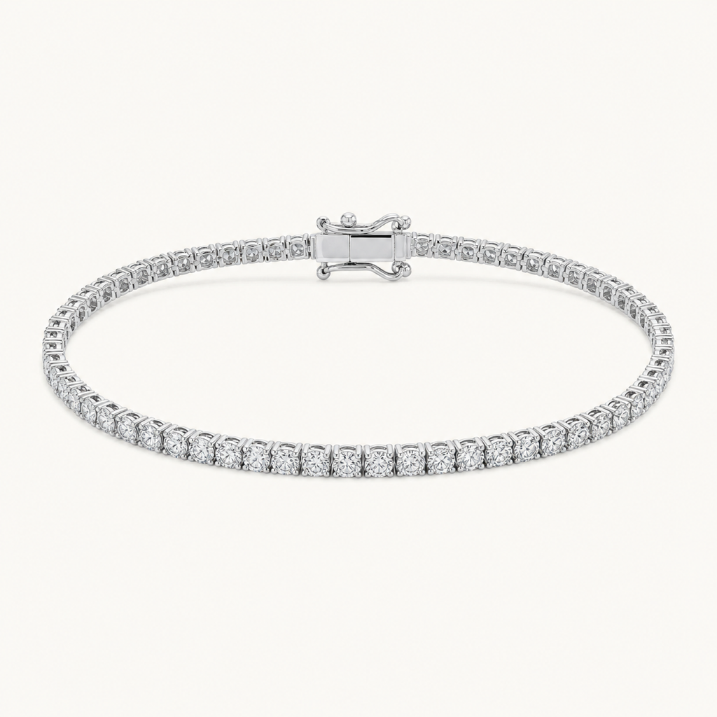 The Riviera Moissanite Tennis Bracelet on warm white