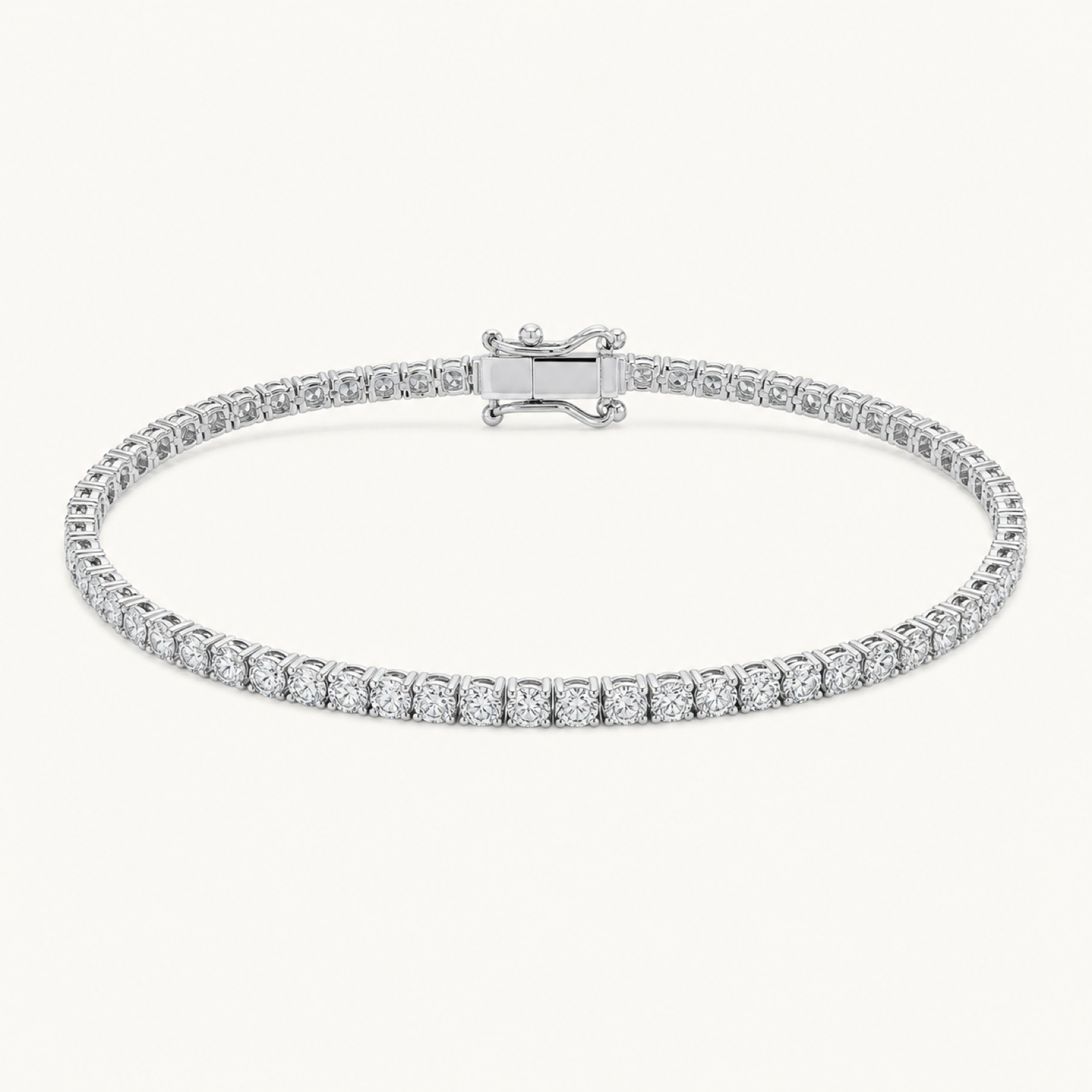 The Riviera Moissanite Tennis Bracelet on warm white