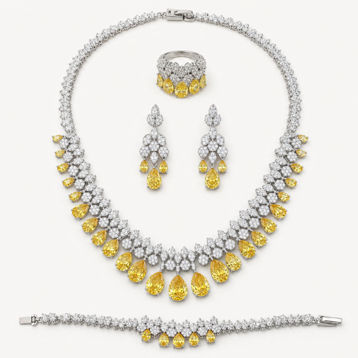 The Viviana Crystal Bridal Jewelry Set on warm white