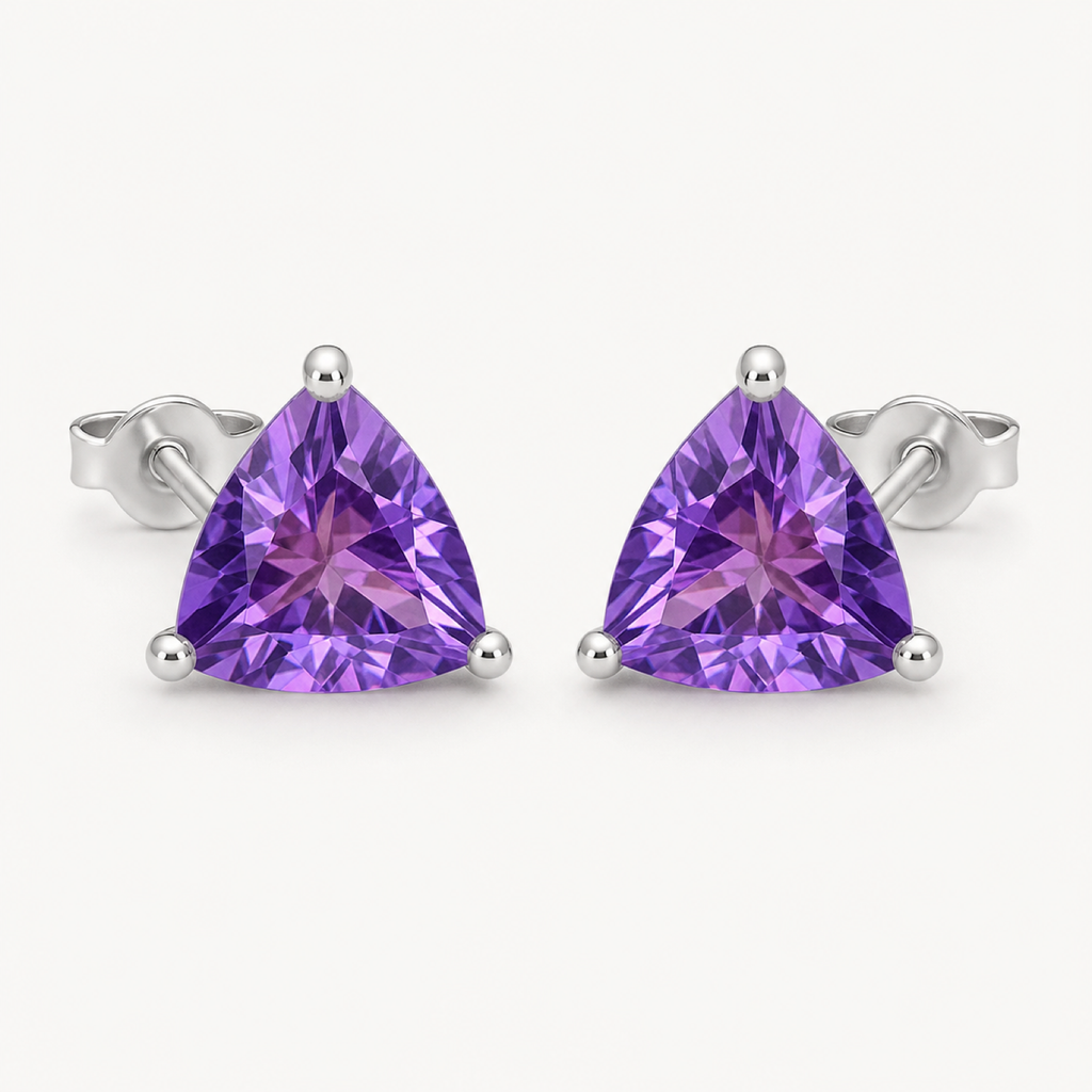 The Violette Natural Amethyst Round Stud Earrings on warm white